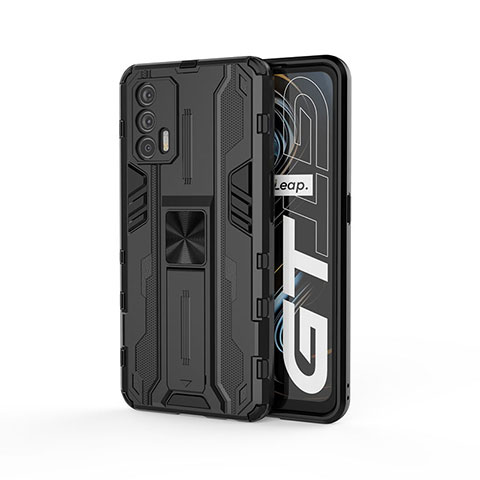 Coque Contour Silicone et Plastique Housse Etui Mat avec Aimant Magnetique Support KC1 pour Realme GT 5G Noir