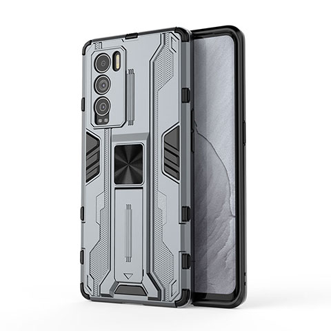 Coque Contour Silicone et Plastique Housse Etui Mat avec Aimant Magnetique Support KC1 pour Realme GT Master Explorer 5G Gris