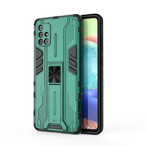 Coque Contour Silicone et Plastique Housse Etui Mat avec Aimant Magnetique Support KC1 pour Samsung Galaxy A71 5G Vert