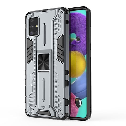 Coque Contour Silicone et Plastique Housse Etui Mat avec Aimant Magnetique Support KC1 pour Samsung Galaxy M40S Gris