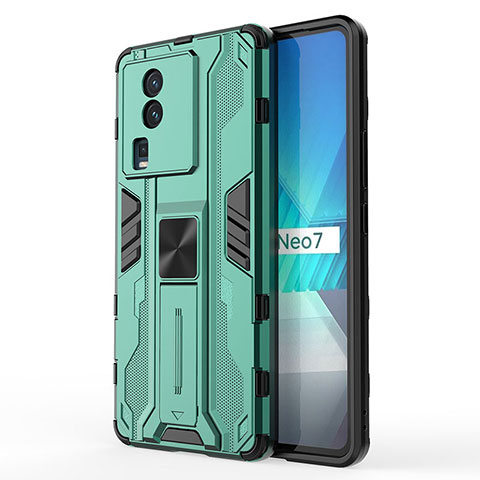 Coque Contour Silicone et Plastique Housse Etui Mat avec Aimant Magnetique Support KC1 pour Vivo iQOO Neo7 SE Vert