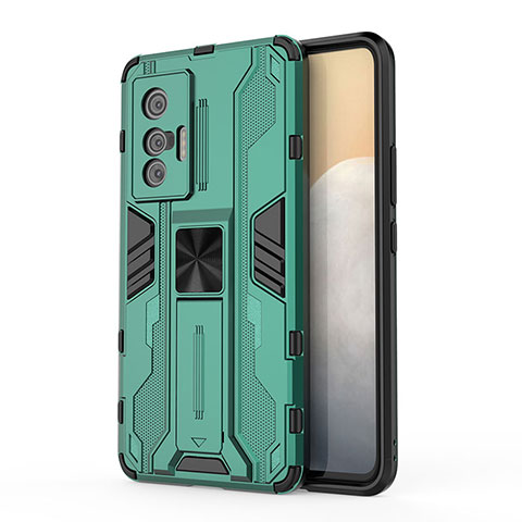 Coque Contour Silicone et Plastique Housse Etui Mat avec Aimant Magnetique Support KC1 pour Vivo X70 5G Vert