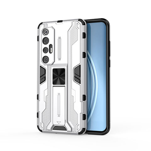 Coque Contour Silicone et Plastique Housse Etui Mat avec Aimant Magnetique Support KC1 pour Xiaomi Mi 10S 5G Argent