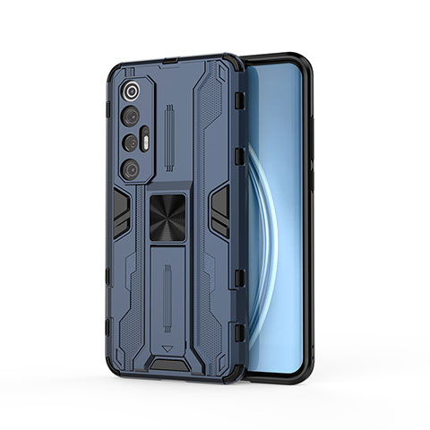 Coque Contour Silicone et Plastique Housse Etui Mat avec Aimant Magnetique Support KC1 pour Xiaomi Mi 10S 5G Bleu