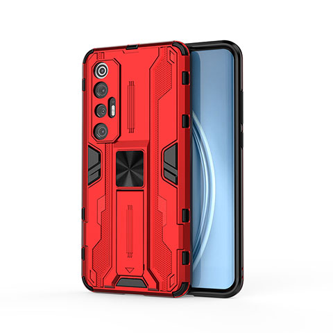 Coque Contour Silicone et Plastique Housse Etui Mat avec Aimant Magnetique Support KC1 pour Xiaomi Mi 10S 5G Rouge