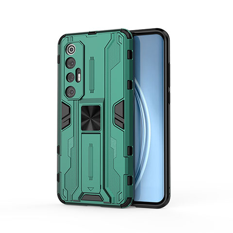 Coque Contour Silicone et Plastique Housse Etui Mat avec Aimant Magnetique Support KC1 pour Xiaomi Mi 10S 5G Vert