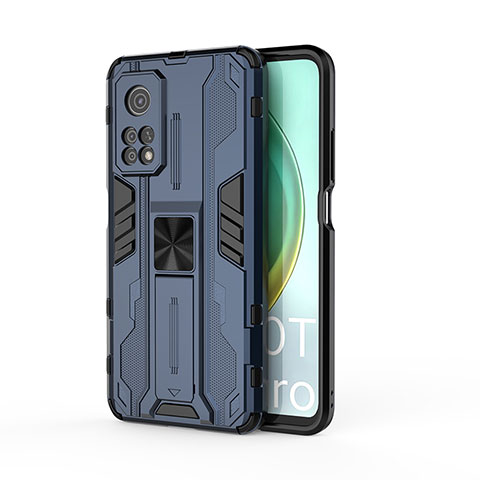 Coque Contour Silicone et Plastique Housse Etui Mat avec Aimant Magnetique Support KC1 pour Xiaomi Mi 10T 5G Bleu