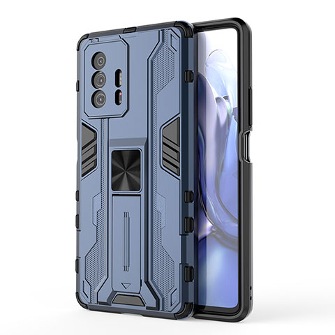 Coque Contour Silicone et Plastique Housse Etui Mat avec Aimant Magnetique Support KC1 pour Xiaomi Mi 11T 5G Bleu