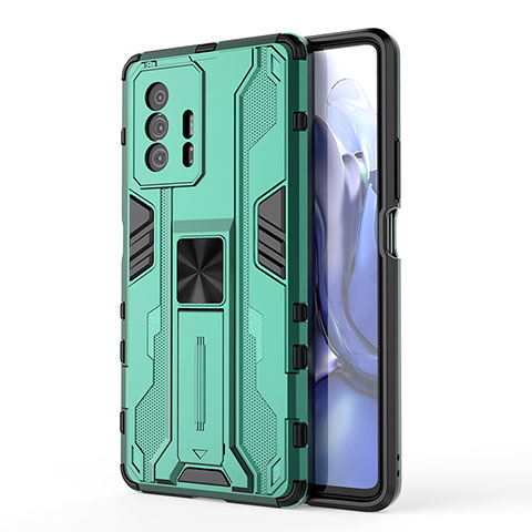 Coque Contour Silicone et Plastique Housse Etui Mat avec Aimant Magnetique Support KC1 pour Xiaomi Mi 11T Pro 5G Vert