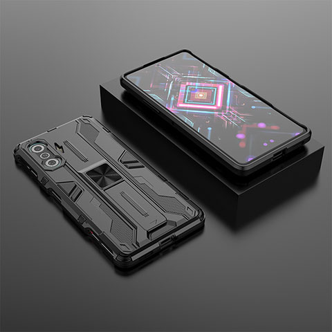 Coque Contour Silicone et Plastique Housse Etui Mat avec Aimant Magnetique Support KC1 pour Xiaomi Poco F3 GT 5G Noir