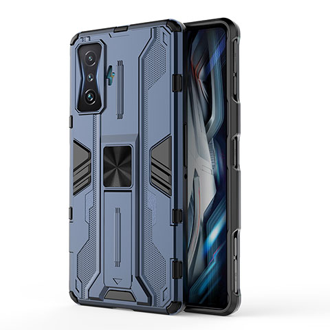 Coque Contour Silicone et Plastique Housse Etui Mat avec Aimant Magnetique Support KC1 pour Xiaomi Poco F4 GT 5G Bleu