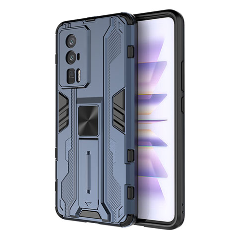 Coque Contour Silicone et Plastique Housse Etui Mat avec Aimant Magnetique Support KC1 pour Xiaomi Poco F5 Pro 5G Bleu