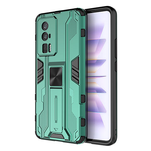 Coque Contour Silicone et Plastique Housse Etui Mat avec Aimant Magnetique Support KC1 pour Xiaomi Poco F5 Pro 5G Vert