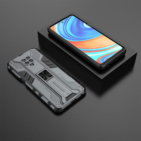 Coque Contour Silicone et Plastique Housse Etui Mat avec Aimant Magnetique Support KC1 pour Xiaomi Poco M2 Pro Gris