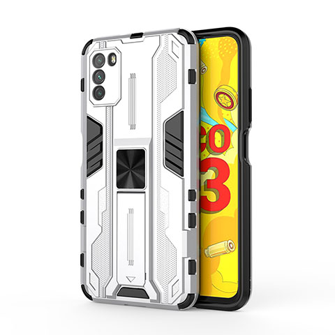 Coque Contour Silicone et Plastique Housse Etui Mat avec Aimant Magnetique Support KC1 pour Xiaomi Poco M3 Argent