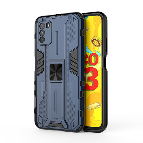 Coque Contour Silicone et Plastique Housse Etui Mat avec Aimant Magnetique Support KC1 pour Xiaomi Poco M3 Bleu