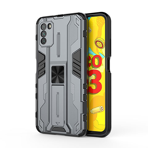 Coque Contour Silicone et Plastique Housse Etui Mat avec Aimant Magnetique Support KC1 pour Xiaomi Poco M3 Gris