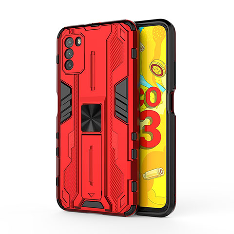 Coque Contour Silicone et Plastique Housse Etui Mat avec Aimant Magnetique Support KC1 pour Xiaomi Poco M3 Rouge