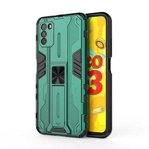 Coque Contour Silicone et Plastique Housse Etui Mat avec Aimant Magnetique Support KC1 pour Xiaomi Poco M3 Vert