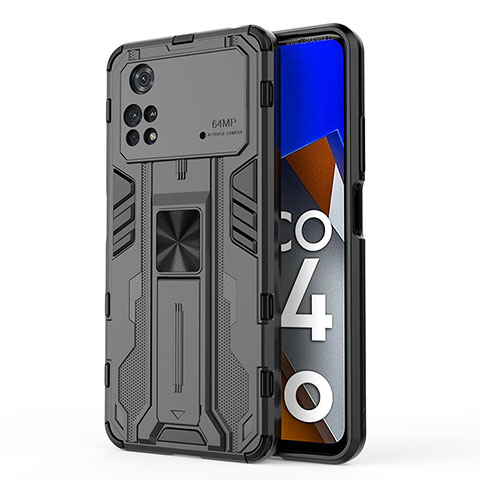 Coque Contour Silicone et Plastique Housse Etui Mat avec Aimant Magnetique Support KC1 pour Xiaomi Poco M4 Pro 4G Noir