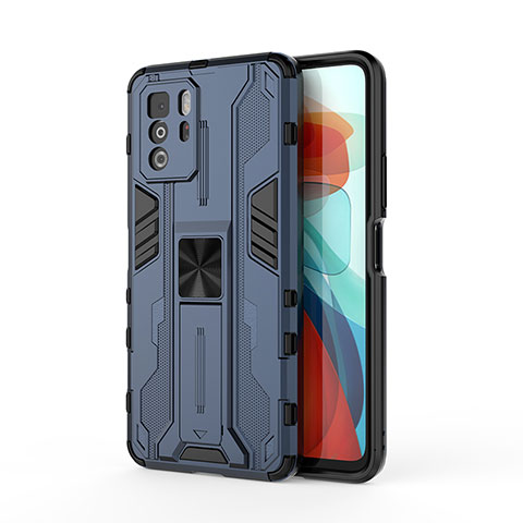 Coque Contour Silicone et Plastique Housse Etui Mat avec Aimant Magnetique Support KC1 pour Xiaomi Poco X3 GT 5G Bleu