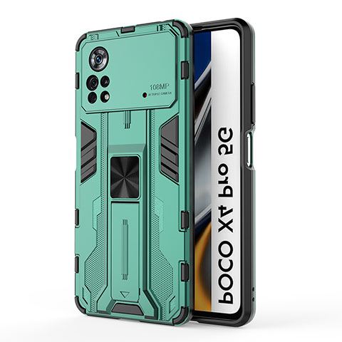 Coque Contour Silicone et Plastique Housse Etui Mat avec Aimant Magnetique Support KC1 pour Xiaomi Poco X4 Pro 5G Vert