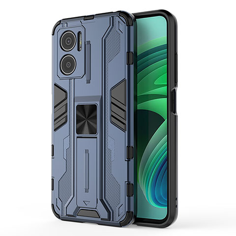 Coque Contour Silicone et Plastique Housse Etui Mat avec Aimant Magnetique Support KC1 pour Xiaomi Redmi 10 Prime Plus 5G Bleu