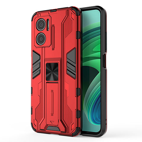 Coque Contour Silicone et Plastique Housse Etui Mat avec Aimant Magnetique Support KC1 pour Xiaomi Redmi 10 Prime Plus 5G Rouge