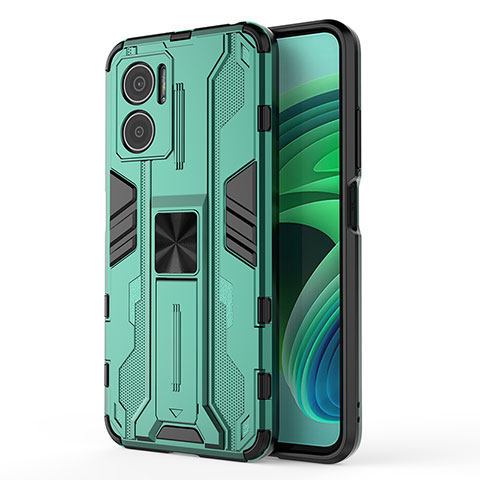 Coque Contour Silicone et Plastique Housse Etui Mat avec Aimant Magnetique Support KC1 pour Xiaomi Redmi 11 Prime 5G Vert