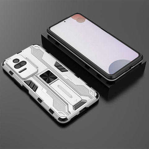 Coque Contour Silicone et Plastique Housse Etui Mat avec Aimant Magnetique Support KC1 pour Xiaomi Redmi K50 Pro 5G Argent