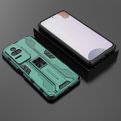 Coque Contour Silicone et Plastique Housse Etui Mat avec Aimant Magnetique Support KC1 pour Xiaomi Redmi K50 Pro 5G Vert