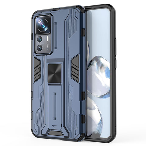 Coque Contour Silicone et Plastique Housse Etui Mat avec Aimant Magnetique Support KC1 pour Xiaomi Redmi K50 Ultra 5G Bleu