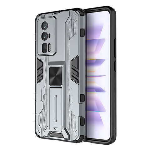 Coque Contour Silicone et Plastique Housse Etui Mat avec Aimant Magnetique Support KC1 pour Xiaomi Redmi K60 Pro 5G Gris