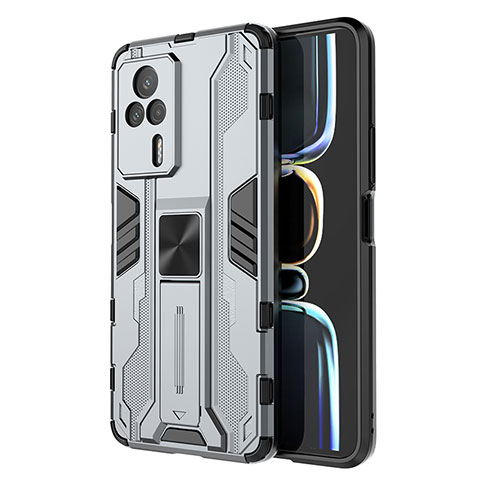 Coque Contour Silicone et Plastique Housse Etui Mat avec Aimant Magnetique Support KC1 pour Xiaomi Redmi K60E 5G Gris