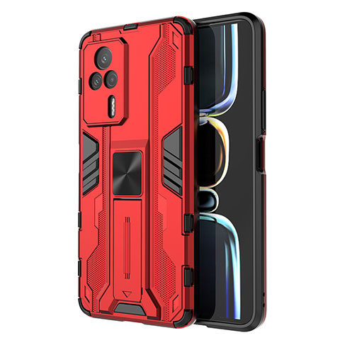 Coque Contour Silicone et Plastique Housse Etui Mat avec Aimant Magnetique Support KC1 pour Xiaomi Redmi K60E 5G Rouge