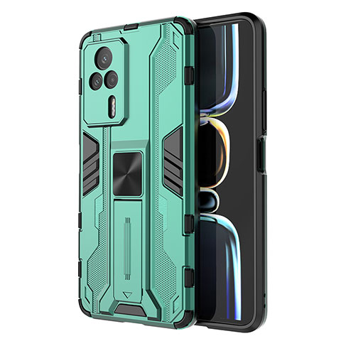 Coque Contour Silicone et Plastique Housse Etui Mat avec Aimant Magnetique Support KC1 pour Xiaomi Redmi K60E 5G Vert