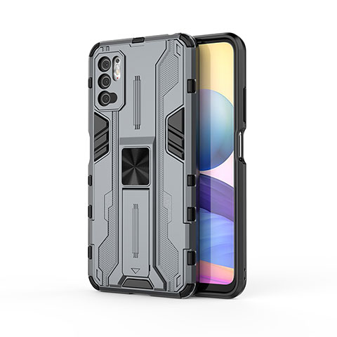 Coque Contour Silicone et Plastique Housse Etui Mat avec Aimant Magnetique Support KC1 pour Xiaomi Redmi Note 10T 5G Gris