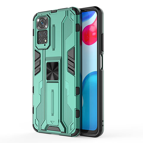 Coque Contour Silicone et Plastique Housse Etui Mat avec Aimant Magnetique Support KC1 pour Xiaomi Redmi Note 11 4G (2022) Vert