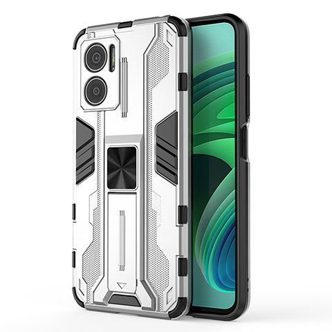 Coque Contour Silicone et Plastique Housse Etui Mat avec Aimant Magnetique Support KC1 pour Xiaomi Redmi Note 11E 5G Argent