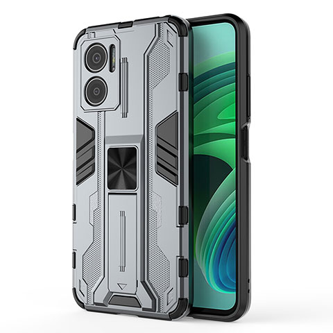 Coque Contour Silicone et Plastique Housse Etui Mat avec Aimant Magnetique Support KC1 pour Xiaomi Redmi Note 11E 5G Gris