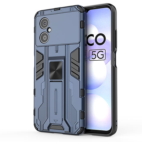 Coque Contour Silicone et Plastique Housse Etui Mat avec Aimant Magnetique Support KC1 pour Xiaomi Redmi Note 11R 5G Bleu