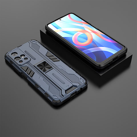 Coque Contour Silicone et Plastique Housse Etui Mat avec Aimant Magnetique Support KC1 pour Xiaomi Redmi Note 11T 5G Bleu