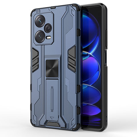 Coque Contour Silicone et Plastique Housse Etui Mat avec Aimant Magnetique Support KC1 pour Xiaomi Redmi Note 12 Explorer Bleu