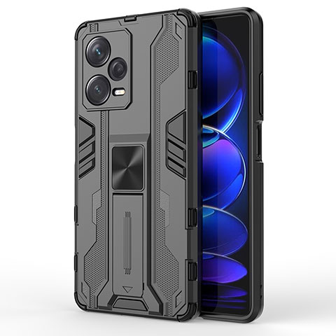 Coque Contour Silicone et Plastique Housse Etui Mat avec Aimant Magnetique Support KC1 pour Xiaomi Redmi Note 12 Explorer Noir