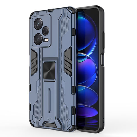 Coque Contour Silicone et Plastique Housse Etui Mat avec Aimant Magnetique Support KC1 pour Xiaomi Redmi Note 12 Pro 5G Bleu