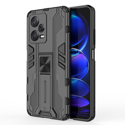 Coque Contour Silicone et Plastique Housse Etui Mat avec Aimant Magnetique Support KC1 pour Xiaomi Redmi Note 12 Pro 5G Noir