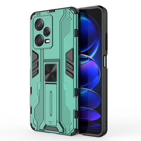 Coque Contour Silicone et Plastique Housse Etui Mat avec Aimant Magnetique Support KC1 pour Xiaomi Redmi Note 12 Pro 5G Vert