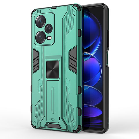 Coque Contour Silicone et Plastique Housse Etui Mat avec Aimant Magnetique Support KC1 pour Xiaomi Redmi Note 12 Pro+ Plus 5G Vert