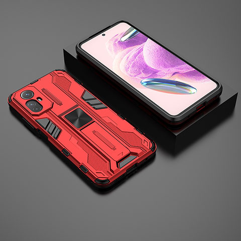 Coque Contour Silicone et Plastique Housse Etui Mat avec Aimant Magnetique Support KC1 pour Xiaomi Redmi Note 12S Rouge