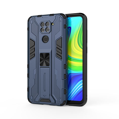 Coque Contour Silicone et Plastique Housse Etui Mat avec Aimant Magnetique Support KC1 pour Xiaomi Redmi Note 9 Bleu